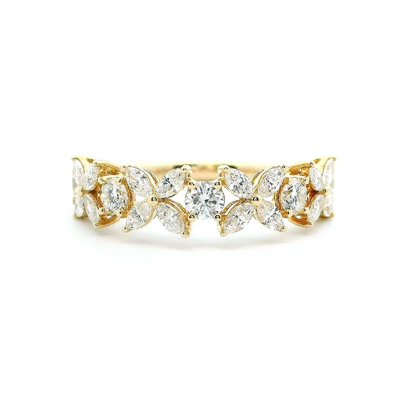 14K Yellow Gold 0.95cttw. Marquise & Round Diamond Butterfly Fashion Ring