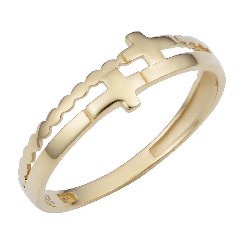 14k Yellow Gold Double Cross Ring