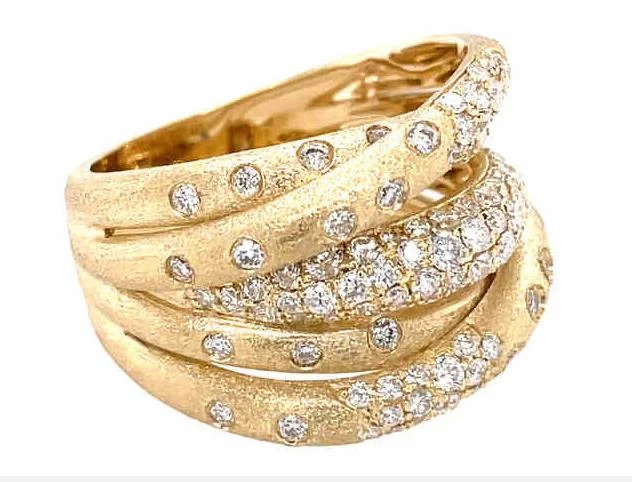 14K Yellow Gold Wide Pave Set Multi-Row Crossover Ring