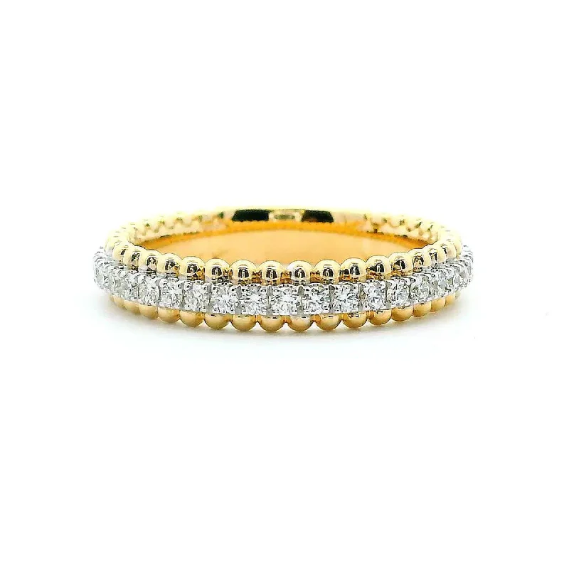 14K Yellow & White Gold 0.40cttw. Diamond Center Beaded Edge Fashion Ring