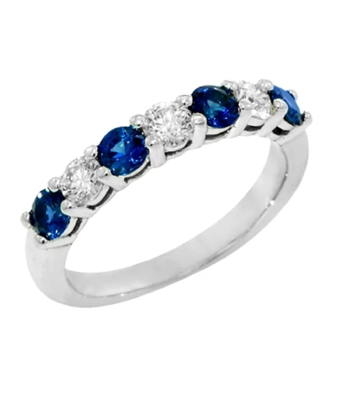 14K White Gold Sapphire & Diamond Band