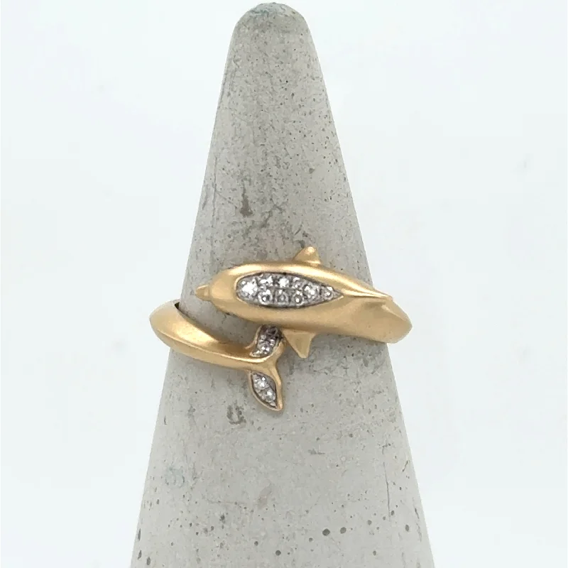 14K Yellow Gold Diamond Dolphin Ring