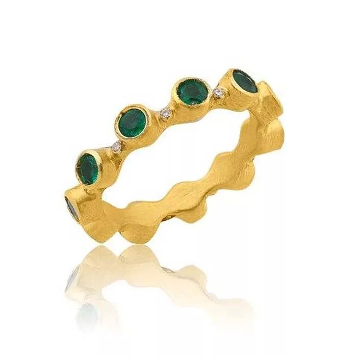 Lika Behar Emerald and Diamond “Love” Stackable Band Ring in 22K Yellow Gold