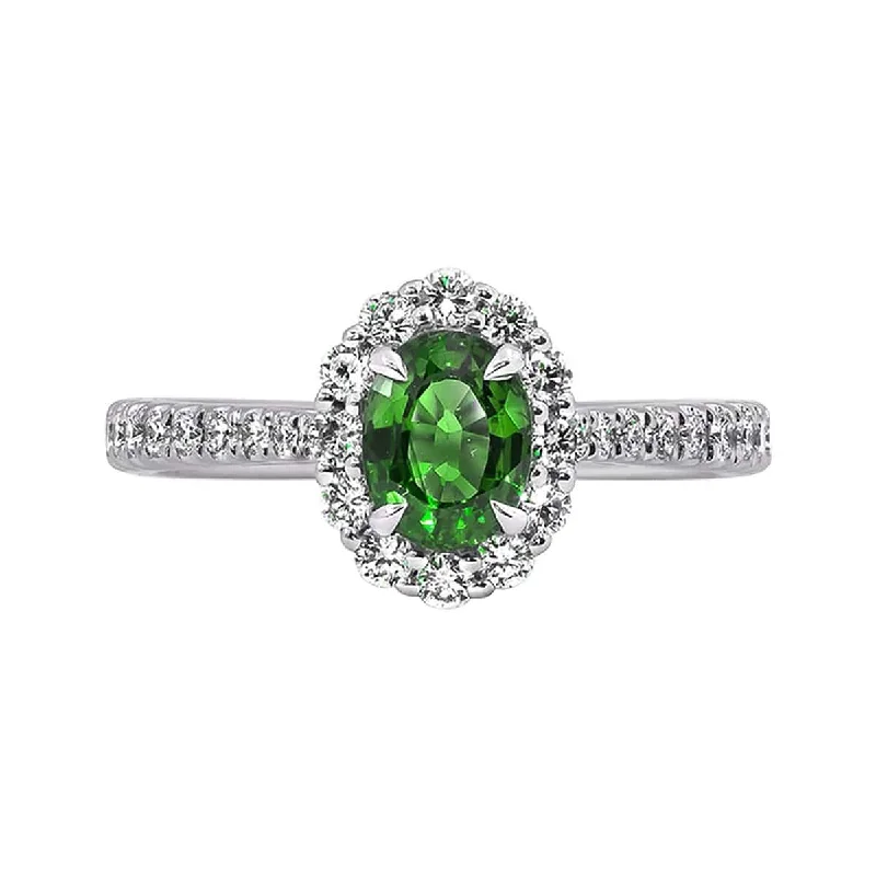 Emerald and Diamond Halo Ring