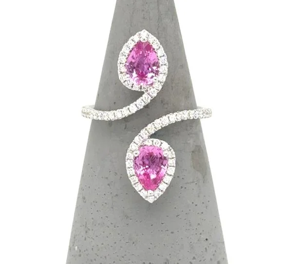 18K White Gold Pink Sapphire & Diamond Bypass Ring