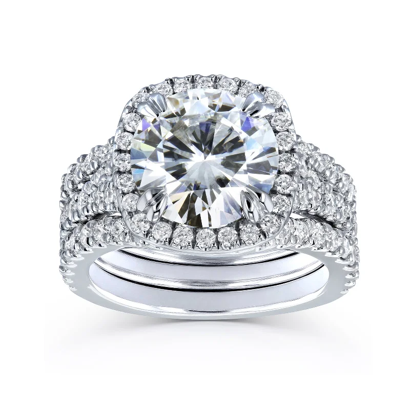 4-1/3ct.tw Halo Stacked Bridal Set - 3.10 Carat Center