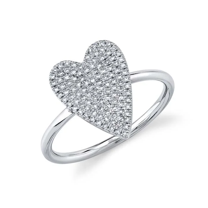 Shy Creation Small Diamond Pavé Heart Ring in 14K White Gold