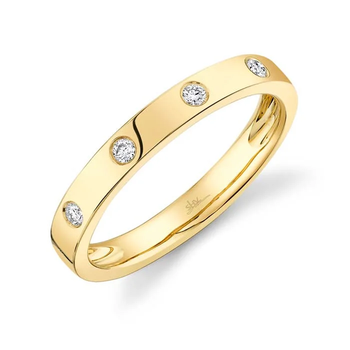 Shy Creation Flush Set Diamond Ring in 14K Yellow Gold