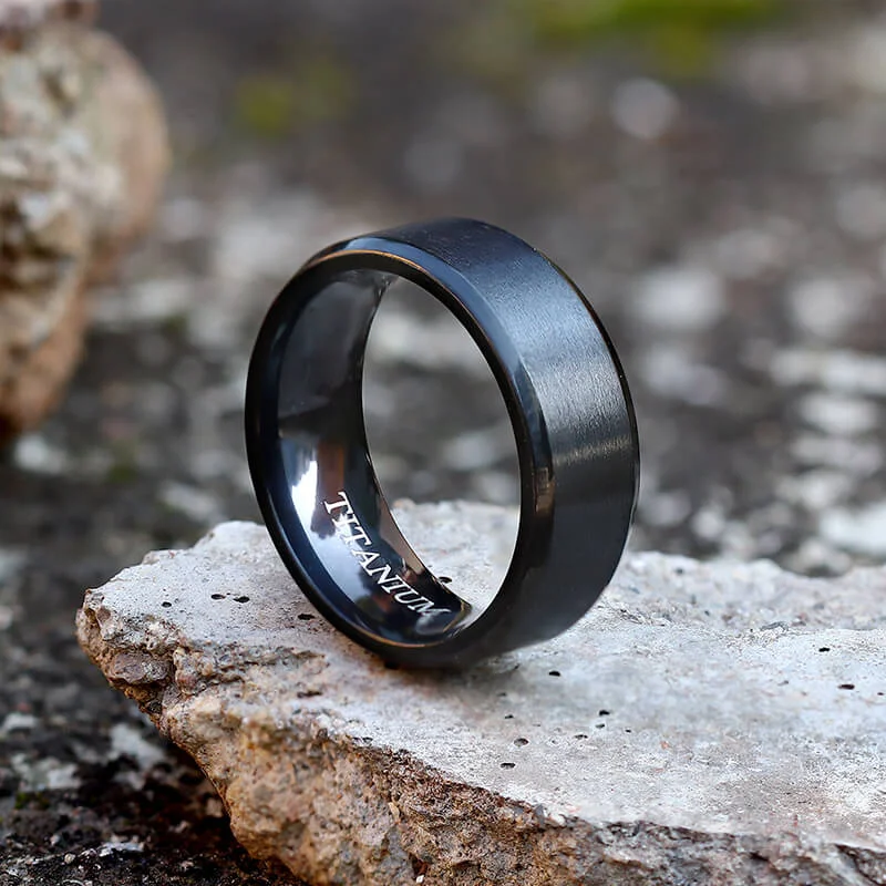 8mm Black Brushed Titanium Band Ring