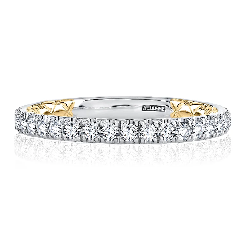 A.Jaffe Classic Two Tone Diamond Quilted Wedding Band MRCRD2345Q/57