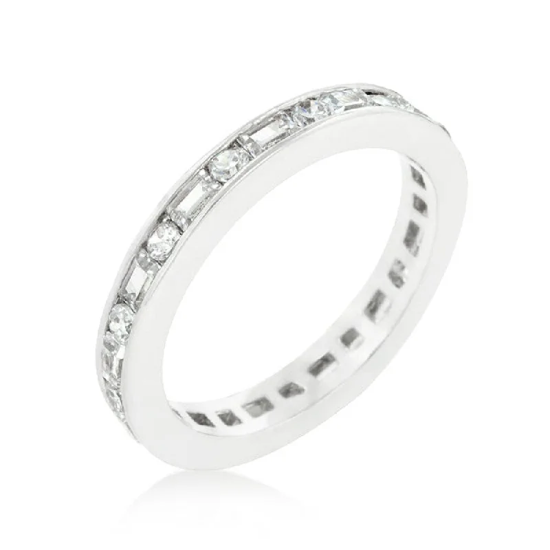 Alternating Cubic Zirconia Eternity Band With Rhodium Plated