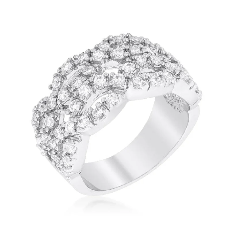 Braided Cz Cocktail Ring For Everyday Wear With Rhodium Finish