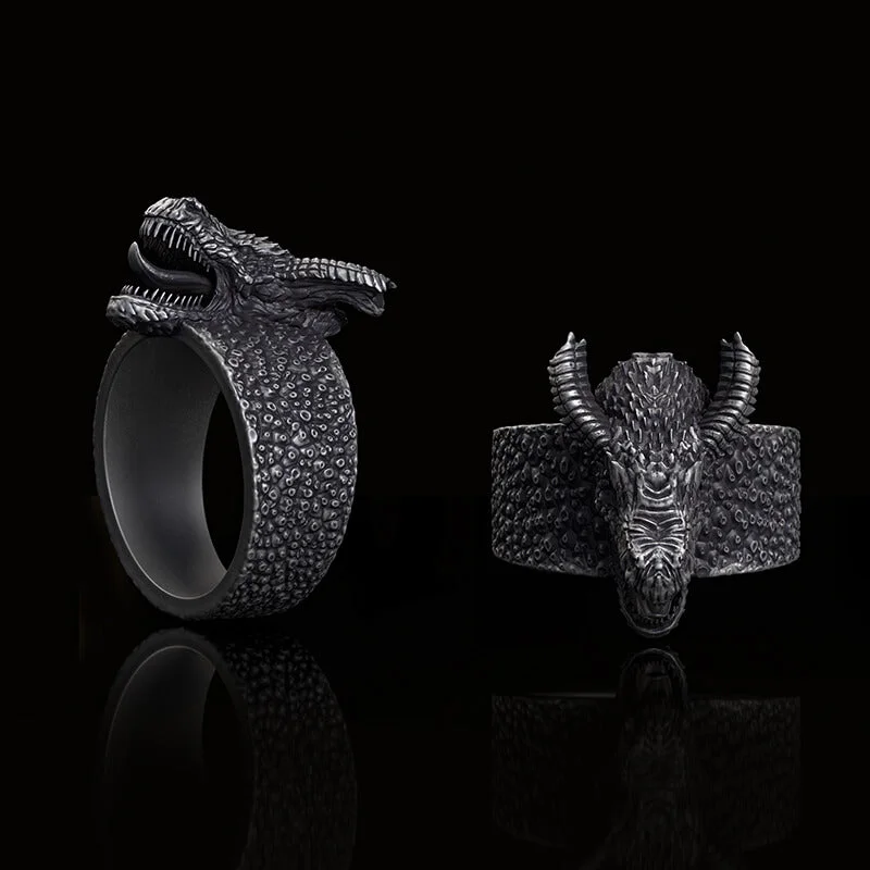 Broken Horn Ferocious Dragon Sterling Silver Ring