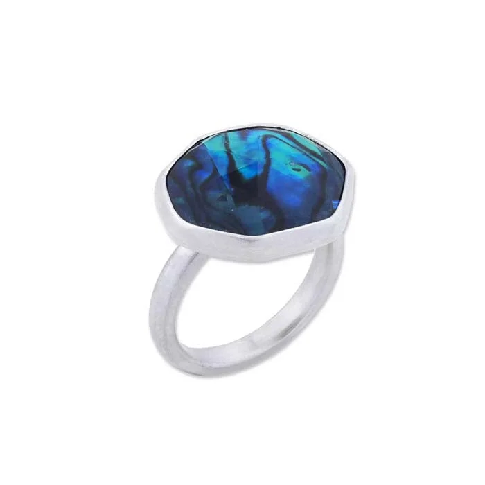 Lika Behar “Ocean” Freeform Abalone and Crystal Quartz Ring in Sterling Silver