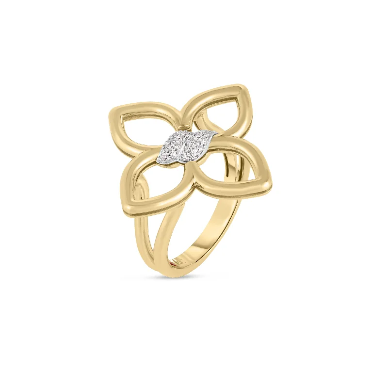 Roberto Coin Cialoma Small Diamond Flower Ring in 18K Yellow and White Gold