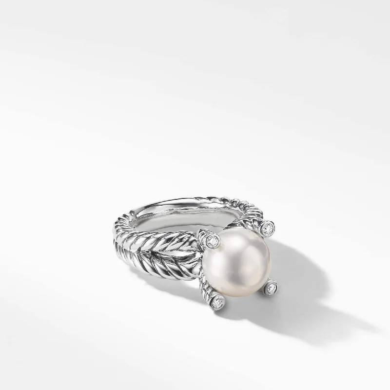 Cable Pearl Ring with Diamonds