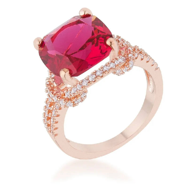 Charlene 6.2Ct Ruby Cz Rose Gold Classic Statement Ring