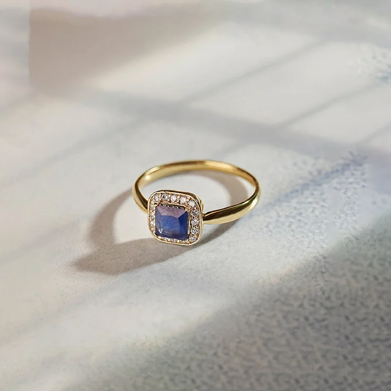 Created Blue Sapphire & Diamond Ring