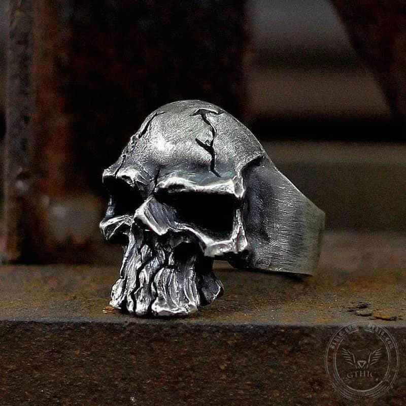 Dark Crack Sterling Silver Skull Ring