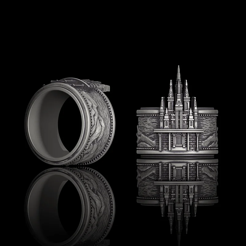 Detailed Castle Design Sterling Silver Ring