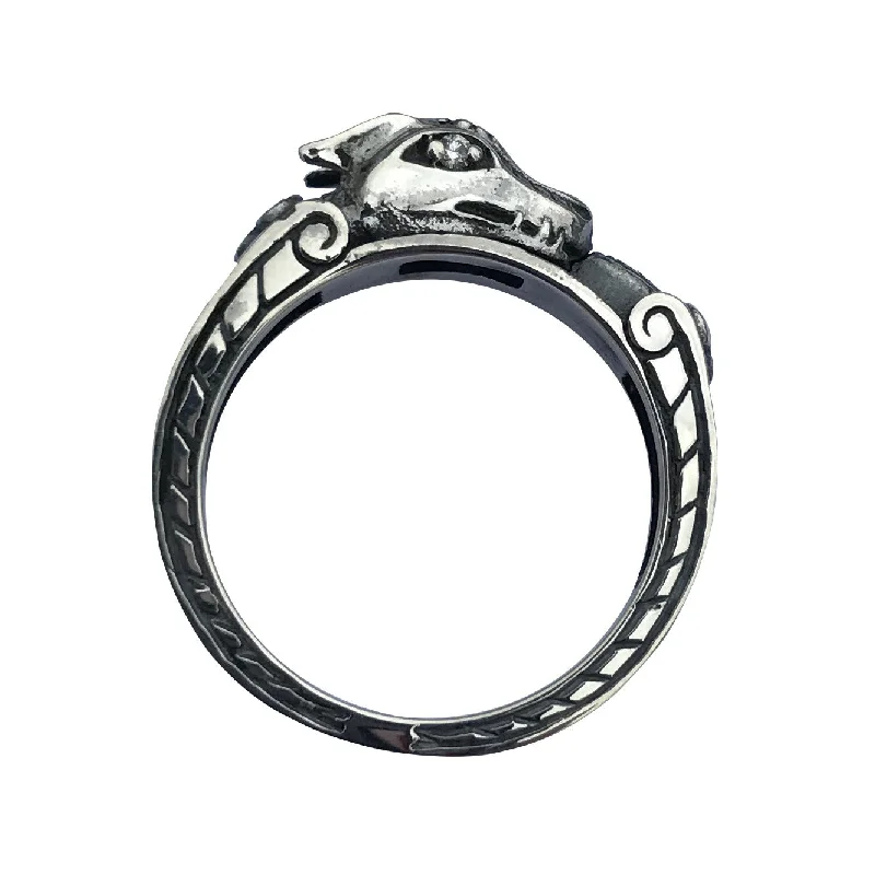 Dragon Ring Diamond Engagement Gothic Fashion Ringband in Sterling Silver