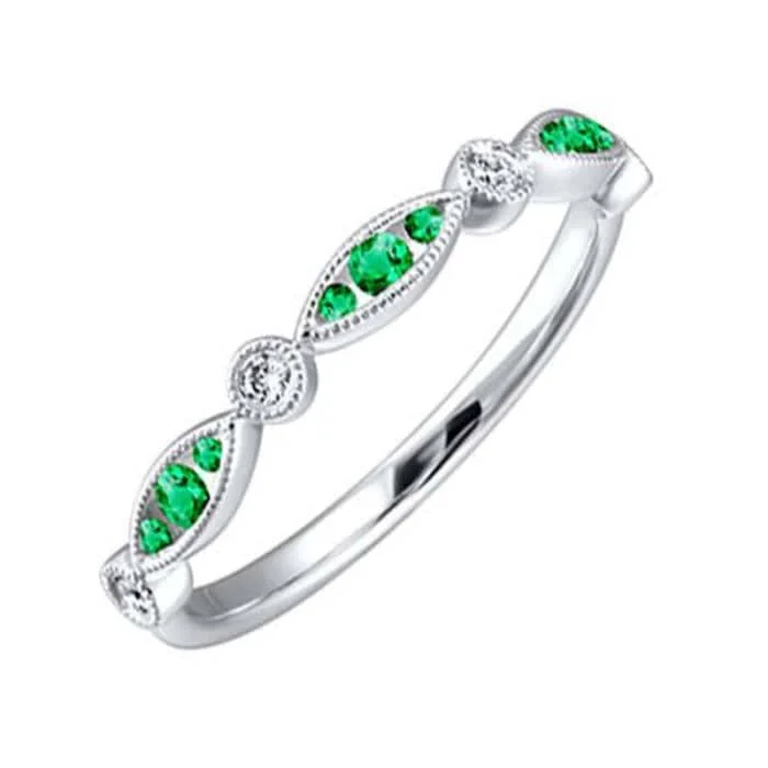 Mountz Collection Emerald and Diamond Stackable Ring in 14K White Gold