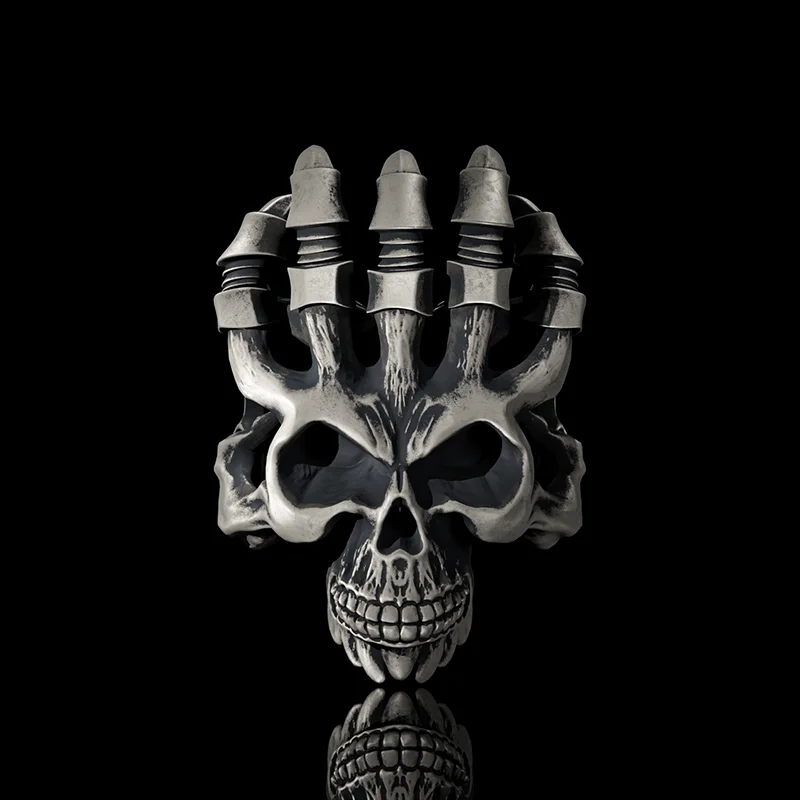 Exaggerated Manipulator Skull Sterling Silver Ring