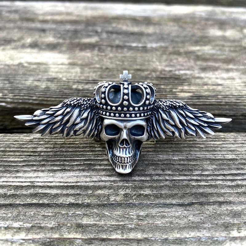 Flying Skull Sterling Silver Biker Ring