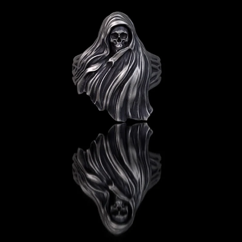 Gothic Cape Skull Sterling Silver Ring