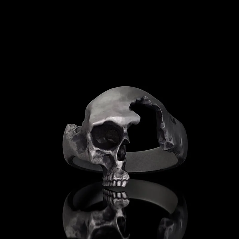 Gothic Half Skull Face Sterling Silver Ring