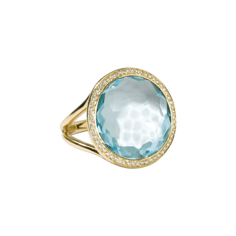 Medium Ring in Blue Topaz with Diamond Halo