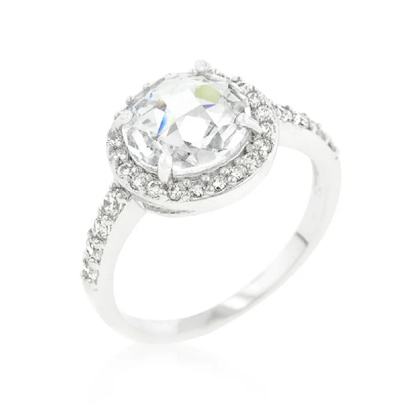 Halo Style Cubic Zirconia Faceted Engagement Ring