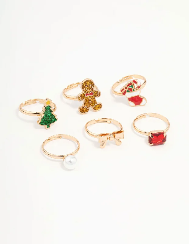 Kids Gingerbread Man & Christmas Tree Rings 6-Pack