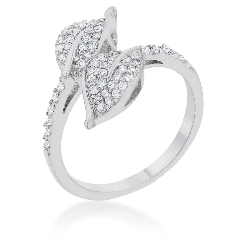 Liana 0.1Ct Cz Rhodium Leaf Wrap Ring