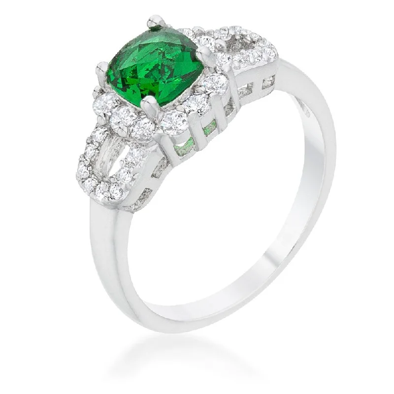 Liz 1.1Ct Emerald Cz Rhodium Classic Ring