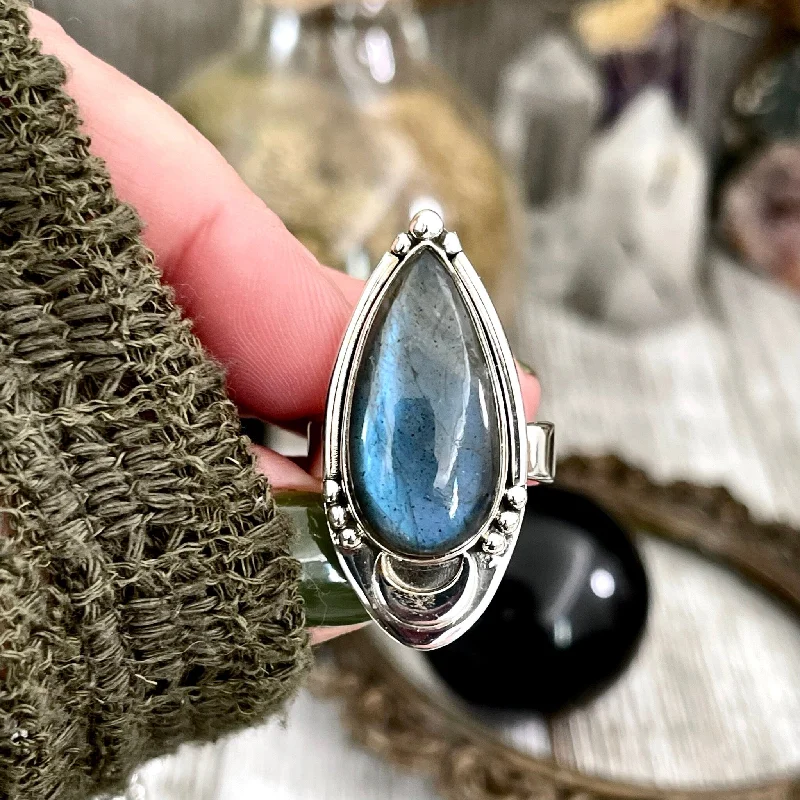 Labradorite Crystal Ring in Sterling Silver Midnight Moon Ring / Designed by FOXLARK - Adjustable to Size 6 7 8 9