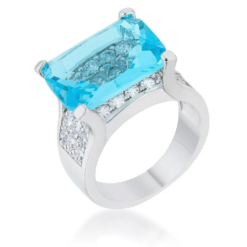 Mina 15.4Ct Aqua Cz Rhodium Cocktail Ring