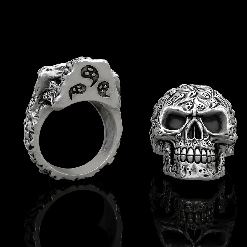 Multi Ghost Sterling Silver Skull Ring