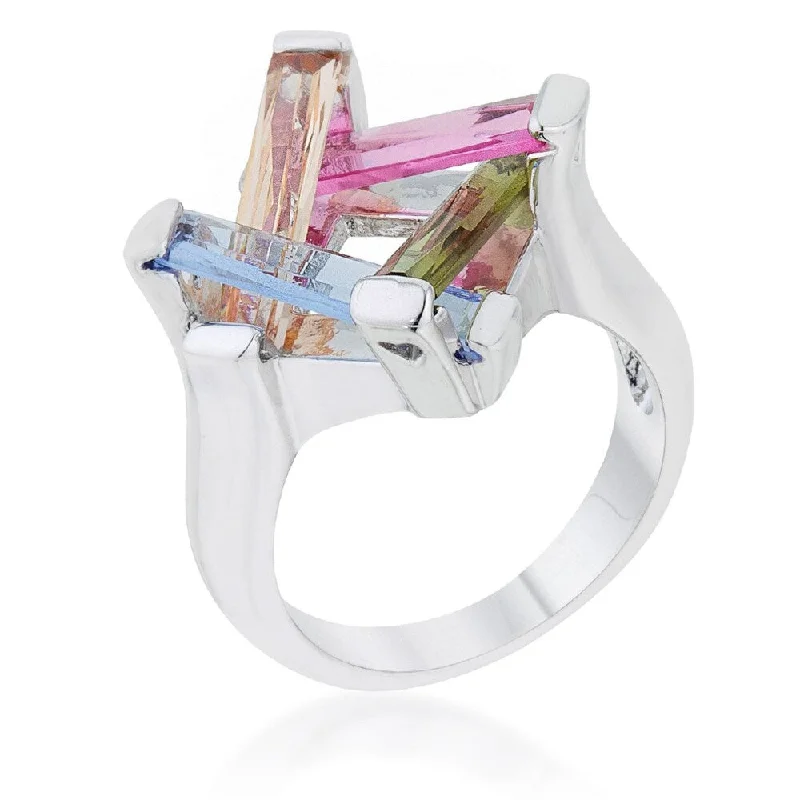 Myra Ring 10Ct Multicolor Cz Rhodium Cocktail Ring