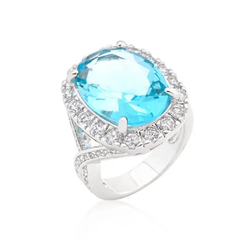 Oval Cut Blue Topaz Cocktail Ring For Anniversary