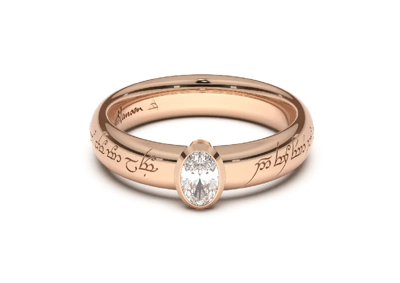 Oval Elegant Elvish Engagement Ring, Red Gold