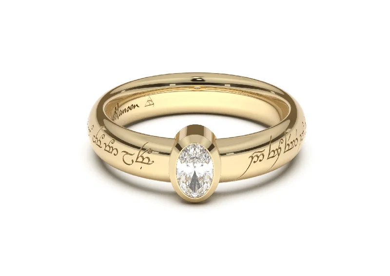 Oval Modern Elvish Engagement Ring, Yellow Gold