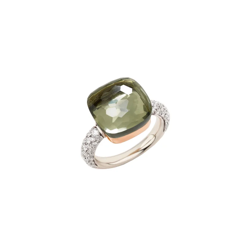 Nudo Ring in Prasiolite with Diamonds