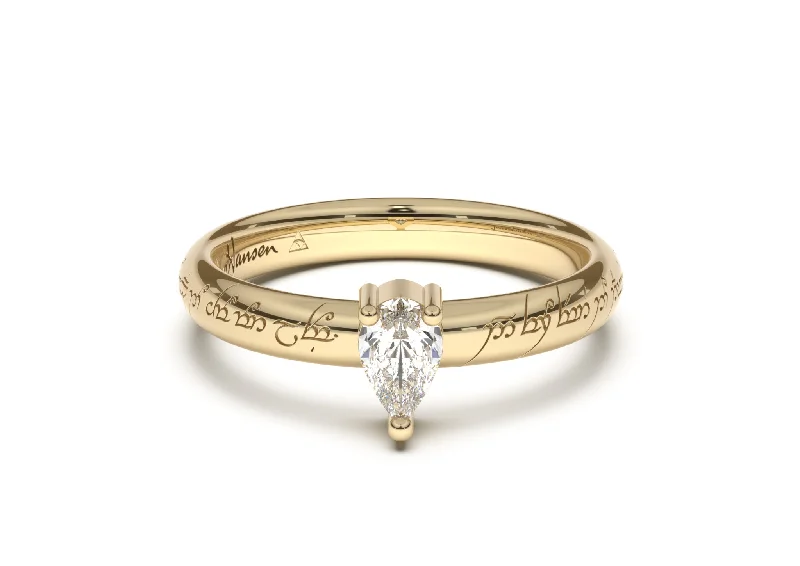 Pear Classic Slim Elvish Engagement Ring, Yellow Gold