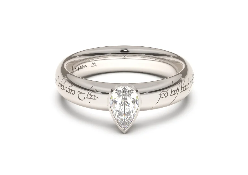 Pear Elegant Elvish Engagement Ring, White Gold & Platinum