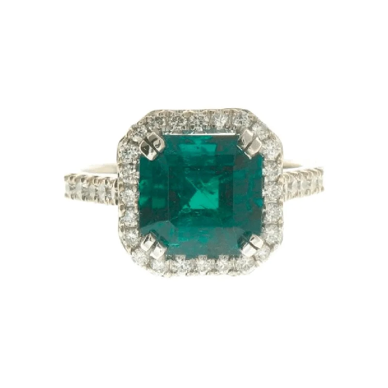 Emerald and Diamond Halo Ring