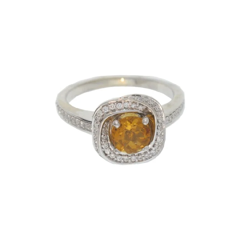 Citrine and Diamond Halo Ring