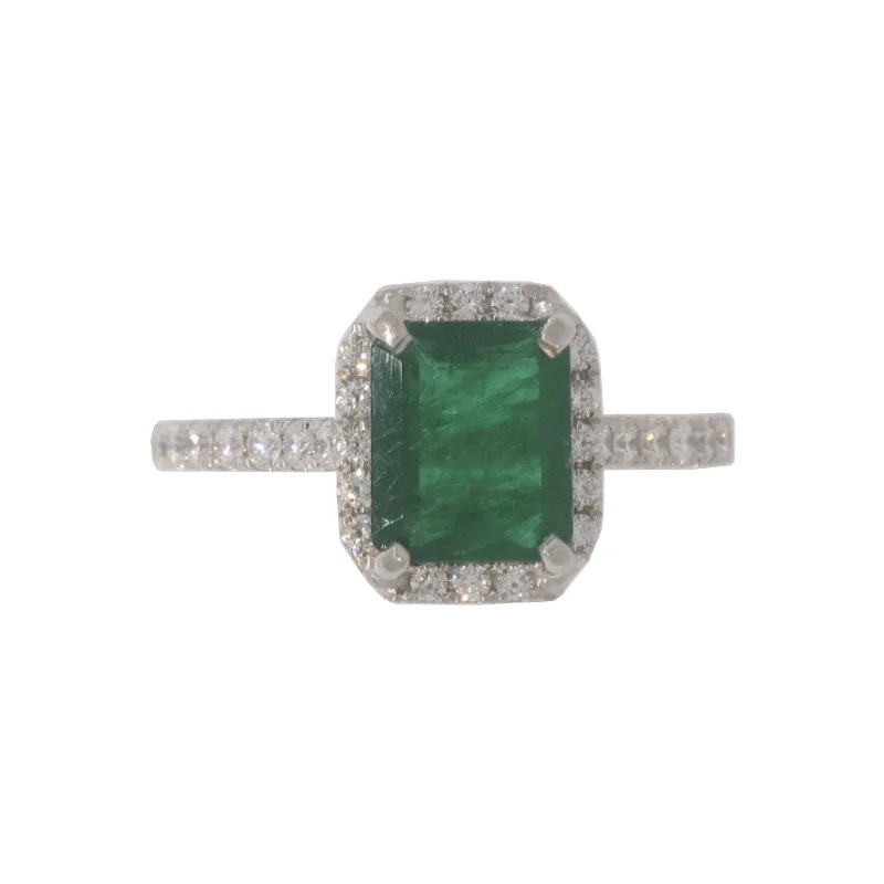 Emerald and Diamond Halo Ring