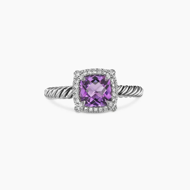 Petite Chatelaine® Pavé Bezel Ring in Amethyst with Diamonds