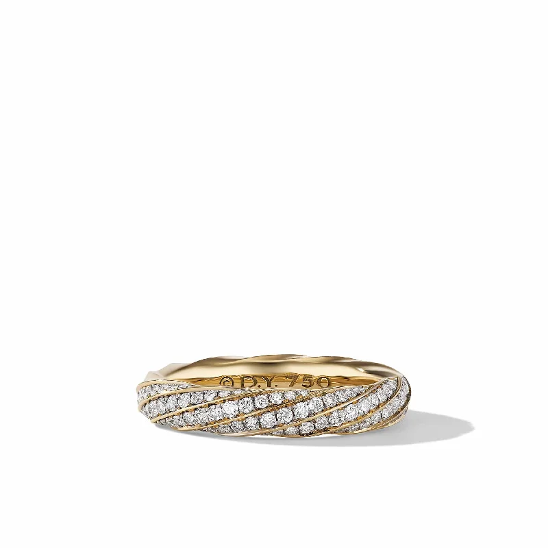 Cable Edge Band Ring in Recycled 18K Yellow Gold with Pave Diamonds